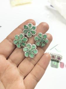 Genuine Emerald and Diamond Flower <b>Silver</b> <b>Stud</b> <b>Earrings</b> 92.5 Sterling <b>Silver</b> <b>Earring</b> - Product Image 5