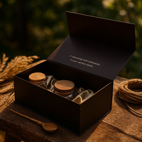 Emballage en carton magnétique biodégradable pour boîte à thé en verre, parfum, couvercle et base noirs, ensemble d'emballage cadeau, logo personnalisé