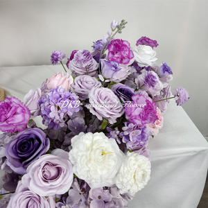 Camino de Mesa Floral Hecho a Mano al por Mayor, Camino de Mesa de Rosas de Seda Artificial Blancas y Moradas para Decoración de Bodas y Fiestas en el Hogar - Product Image 3