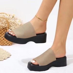 Summer New Heeled Europe US Independent Station Cross-Border Outdoor Slippers Slope Heel Thick Bottom Plus Size Wholesale - Product Image 2