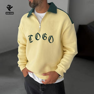 F5714 Custom Logo Stripe Color Blocking Oversized Shirt Luxury Fleece Winter Clothes Half Zip up Men Polo Sweatshirt - Product Image 1