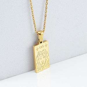 Collar de acero inoxidable chapado <span class=keywords><strong>en</strong></span> oro de 18k con tarjeta de tarot, colgante rectangular con forma de corazón de <span class=keywords><strong>sol</strong></span>, Ojo de leo aquarius, joyería popular - Product Image 2