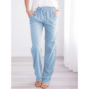 <span class=keywords><strong>Pantaloni</strong></span> Vintage da Donna in Cotone e <span class=keywords><strong>Lino</strong></span> con Coulisse, Vita Elastica, Tinta Unita, Casual, Larghi, Gamba Dritta, Traspiranti - Product Image 3