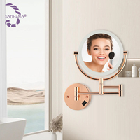 Usine nouvellement Led miroir mural rond grossissant pliable personnalisé miroir de douche pour hôtel salle de bain de luxe