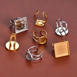 Rond carré ovale épais en acier inoxydable réglable paramètres de bague Cabochon Base vierge résultats de fabrication de bijoux à bricoler soi-même - Product Image 4