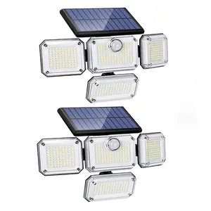 Freely Rotatable 4-Head Outdoor Solar Motion Sensor LED Security Flood Lights Wide Angle Sensitive Motion Garden Application