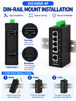 Switch Ethernet Industri 4 Port PoE dengan 1 Uplink 10/100Mbps DIN Rail, Switch Jaringan Tanpa Manajemen untuk Kamera IP CCTV