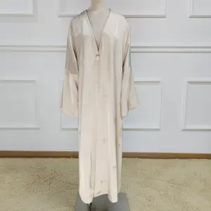 Nueva moda ropa islámica satén largo Maxi frente abierto Abaya Color sólido musulmán vestido islámico