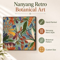 Peinture à l'huile carrée florale tropicale sur toile, faite à la main, style vintage botanique, vente en gros, encadrée, prête à accrocher, tableaux et arts muraux