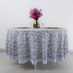 ผ้าปูโต๊ะผ้าฝ้าย100% สีฟ้ามะกอกเขียวอ่อนพิมพ์ลายดอกไม้ออกแบบได้ตามต้องการขนาดสำหรับบ้านหรือโรงแรม - Product Image 1