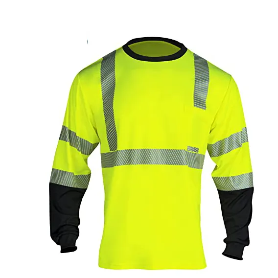 เสื้อยืดแขนยาวสะท้อนแสงสะท้อนแสงสะท้อนความปลอดภัย,เสื้อมองเห็นได้ชัดเจนสำหรับผู้ชายเสื้อเชิ้ตทำงานก่อสร้าง