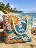 Sac de voyage matelassé portable en polyester brodé Série Marine, motif personnalisé étoile de mer et coquillage, sac multifonctionnel