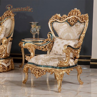 Ensemble de canapés de salon de luxe rétro en bois doré avec grand coussin en éponge classique turc, 3 pièces