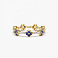 Bagues Trèfle Éternité Empilables en Argent 925 avec Zircons Cubiques Placage 14K, Bijoux Délicats et Joaillerie Fine pour Femmes, Bagues de Marque Célèbre