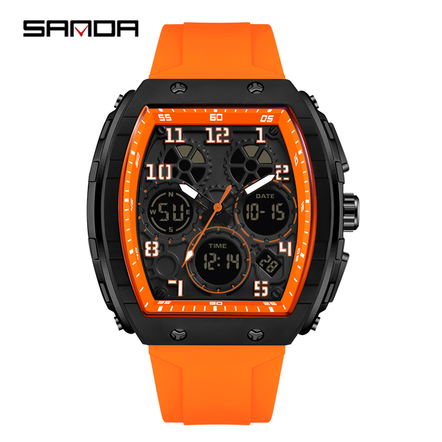 Luxury Men's Quartz Chronograph Watch with Square Alloy Case Glass Dial Window Stylish Silicone Strap Analog Display
