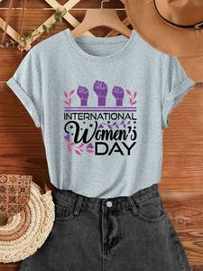 T-shirt da donna Luokeren per la Giornata Internazionale della Donna, girocollo, manica corta, stampata, casual, in tessuto 100% poliestere a maglia - Product Image 3