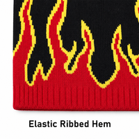Bonnet en tricot jacquard personnalisé motif flamme rouge et jaune, bonnet d'hiver chaud noir à revers, OEM ODM Streetwear