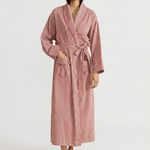 Albornoz de Lujo de Algodón Estilo Kimono de Secado Rápido, Cómodo para <span class=keywords><strong>Hotel</strong></span> y Spa, con Logotipo Personalizado de Fábrica, Camisones Acogedores para Mujer, Albornoces a Cuadros - Product Image 1