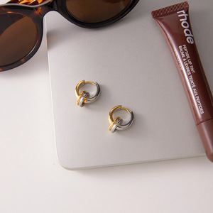 Stainless Steel Color-Blocked Double Hoop Earrings Geometric Design For Fashion Dangle Earrings - Product Image 4