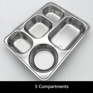 Stainless Steel Food Tray 4/5 Compartments Tray Divided Dinner Lunch Box For School Kids