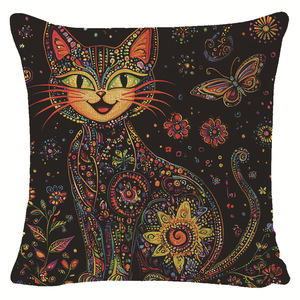 Taie d'oreiller carrée en lin à motif floral de chat, lavable, pour coussin lombaire, décoration de canapé de salon - Product Image 4