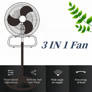 Ventilador de Pie y Pared 3 en 1 de 16'' para Uso Doméstico, Económico, Ventilador de Pedestal Oscilante HJ-16F con 3 Aspas Verticales - Product Image 4