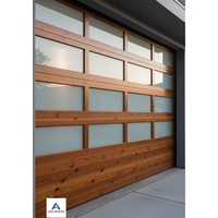 Porte de garage en aluminium à profilé bois, faible entretien, haute résistance, idéale pour les pays humides, avec cadre en aluminium et verre.