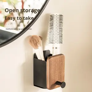 Organizador de Pared de Madera de Nogal, Caja de Almacenamiento Compatible con Afeitadoras, para Control Remoto de TV y Baño - Product Image 3