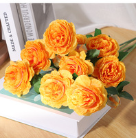 Susunan Bunga Peony Sutra Tiga Kepala Romantis, Buket Realistis Berlapis Inti untuk Meja Lorong Aula Pernikahan