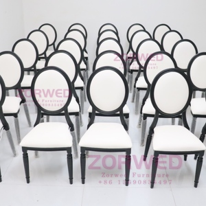 Sillas y Mesas de Banquete de Vinilo Blanco Apilables de Aluminio Negro de Lujo al por Mayor para Salones de Fiesta de Hotel Louis para Eventos de Boda - Product Image 6