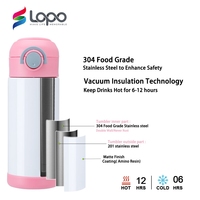 Botella de Agua Térmica de Acero Inoxidable 304 de Doble Pared con Aislamiento al Vacío para Niños, con Tapa Rebotadora y Asa, para Sublimación, 350ml 500ml, Venta al por Mayor