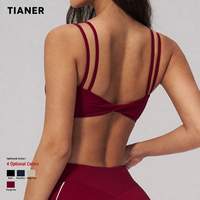Soutien-gorge de sport pour femme à double bretelle, dos ouvert, avec coussinets amovibles, sans coutures, style crop top pour le fitness