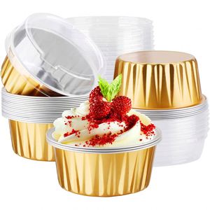 8 oz 200ml Aluminum <b>Foil</b> Disposable Baking Cups with Plastic Lids Recyclable Food Grade (Gold Silver) - Product Image 1