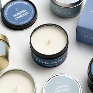 FLORESCENCE di fascia alta personalizzato semplice scatola di latta <span class=keywords><strong>nera</strong></span> candela profumata di cera di <span class=keywords><strong>soia</strong></span> con confezione regalo per le feste compleanni e san valentino - Product Image 1