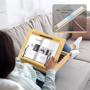 Support de livre en bambou réglable, coussin de genoux doux, boîte de rangement intégrée, support de lecture mains libres pour lit, bureau et comptoir de cuisine - Product Image 1