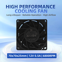 Ventilateur axial électrique 70 mm 12 V CC à roulement hydraulique, ventilateur de refroidissement sans balais 6800 tr/min haute vitesse pour boîtier CPU 70x70x25 mm YiJie