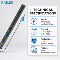 KAILES(KLS) KLS-K66 Série ZD PDU intelligent MD 16A 200-240Vac 3840W Noir 14 prises C13 + 2 prises C19 (anti-desserrage) pour armoire réseau