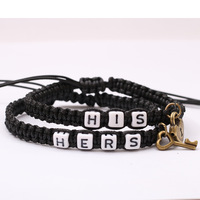 Ensemble de deux pièces pour couple, lettres carrées tissées en corde, anniversaire, bijoux pour lui/elle
