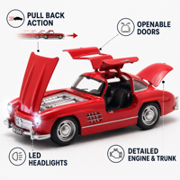 Modèle réduit vintage 300SL Gullwing à l'échelle 1:32, SUV en alliage moulé sous pression, portes ouvrables, jouet de voiture de luxe classique avec son et lumière, batterie au lithium