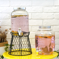 Bocal Mason en verre 4l/8l avec couvercles en métal et support en métal pour robinetterie Accessoires de cuisine Distributeurs de boissons en verre transparent