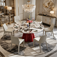 Table à manger ronde de luxe, plateau en pierre frittée marbrée, base rouge, design moderne pour la maison, l'hôtel, le restaurant