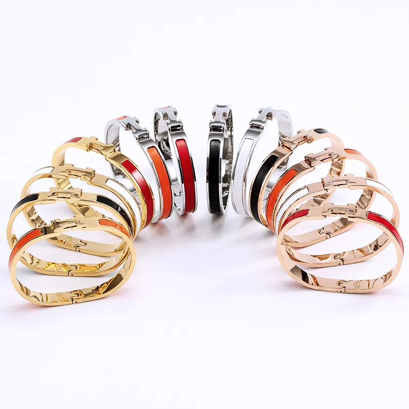 Hot Sale Fashion Jewelry For Women 316L Stainless Steel Bracelet Titanium steel Narrow version H Enamel Colorful Bangle