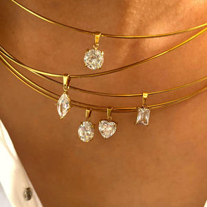 Collar para Mujer YF8258 <span class=keywords><strong>de</strong></span> Diseño Moderno con Circonita 4A en Forma <span class=keywords><strong>de</strong></span> Cuadrado, Óvalo y Corazón, Chapado en Oro <span class=keywords><strong>de</strong></span> 18K, Impermeable y <span class=keywords><strong>de</strong></span> Acero Inoxidable - Product Image 1