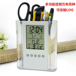 <b>Calendar</b> Penholder Digital Clock Temperature Display Square ABS Plastic Business Gift - Product Image 4