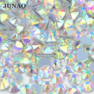 JUNAO SS6-SS20 16 geschnittene Facetten Crystal AB Strass Flatback Nagel Kristalls tein Hotfix Glas Strass für Heimwerker