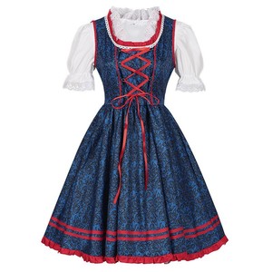 Disfraz de sirvienta medieval para mujer con cordones alemán Oktoberfest Dirndl vestido delantal manga corta Cosplay vestido de fiesta de talla grande - Product Image 2