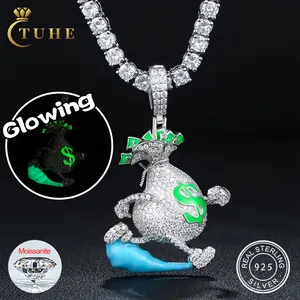 TUHE Jewelry Factory Original Design Glowing 925 Sterling Silver VVS Moissanite Diamond Money Bag Pendant