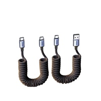Kabel Pengisian Cepat 3A USB-A Tipe-C Tipe Spiral, Kabel Data Retractable Berjalin untuk Mobil, Buatan Guangdong