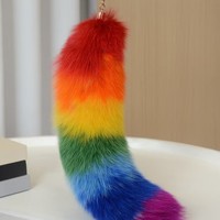 Nouveau style porte-clés de voiture en fourrure véritable queue de renard arc-en-ciel, accessoire pour femme, breloque de sac en peluche