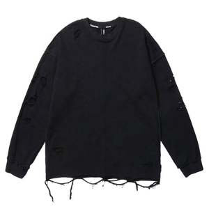 Sudadera de cuello redondo desgastada de peso pesado de algodón 100%, ropa de calle, sudadera en blanco con patrón sólido para la temporada de primavera - Product Image 1